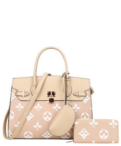 2In1 Fashion Print Satchel Bag with Wallet Set DH-6726W NUDE/